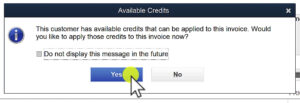 Available Credits pop-up in QuickBooks Desktop.