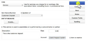 Creating an item to map to a customer liability account in QuickBooks Desktop