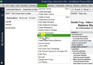 Receive Payments in the Customers section of the top menu in QuickBooks Desktop