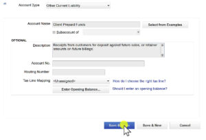 Entering account information for an Other Current Liability account in QuickBooks Desktop.