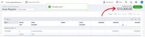 Asset register ending balance after adding a journal entry for the purchase of an asset in QuickBooks Online.