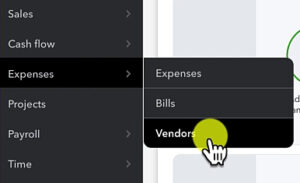 Navigating to Vendors from the left-side menu in QuickBooks Online