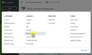 Creating a purchase order from the +New menu in QuickBooks Online.