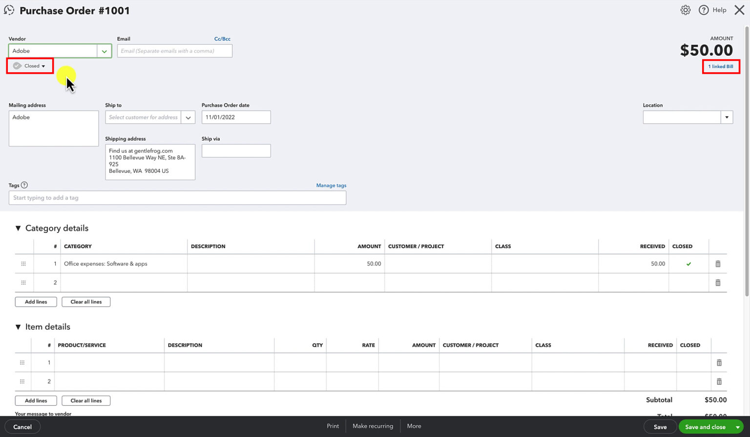 How to Create a Purchase Order in QuickBooks Online and Convert it to a ...
