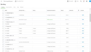 QuickBooks Online bank feed with grouping turned on and the transaction list grouped by Description.