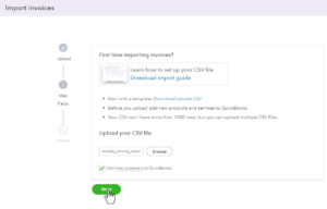 Importing invoices with new customers into QuickBooks Online via CSV file.