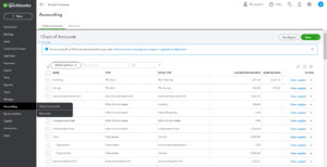 The Accounting menu in QuickBooks Online.