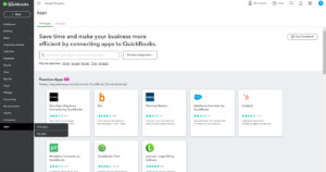Apps menu options in QuickBooks Online.