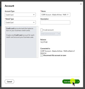 Disconnect this account on save check box in QBO