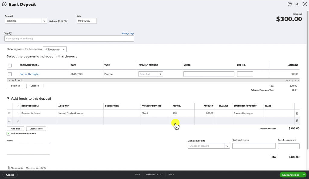 Bank Deposit to delete and instead connect to a payment in QuickBooks Online.