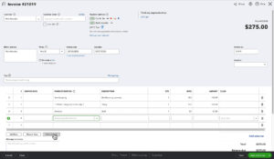 The subtotal button on the Invoice screen in QuickBooks Online.