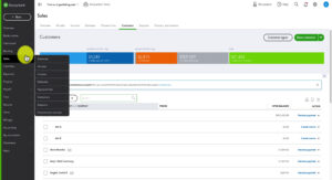 Sales page and menu in QuickBooks Online.