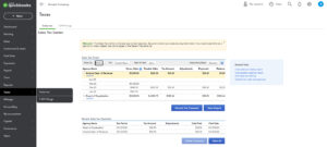 The Taxes menu with the Sales Tax Center open in QBO>