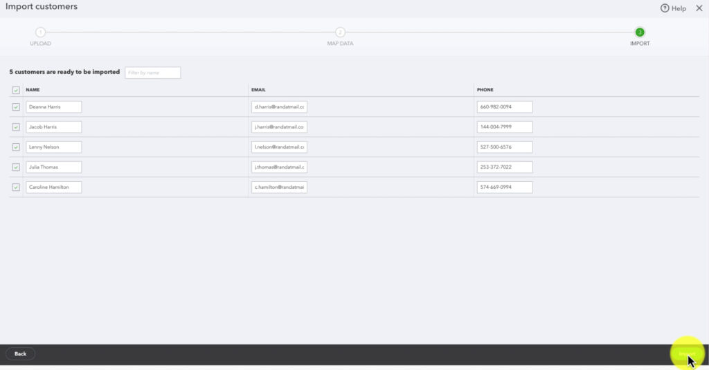 Final review of customer information before importing into QBO