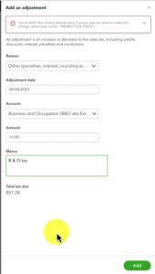 Adding a sales tax adjustment in QBO.