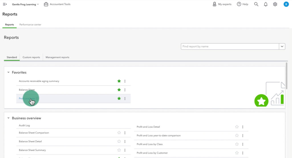 Opening the Profit and Loss report in QBO