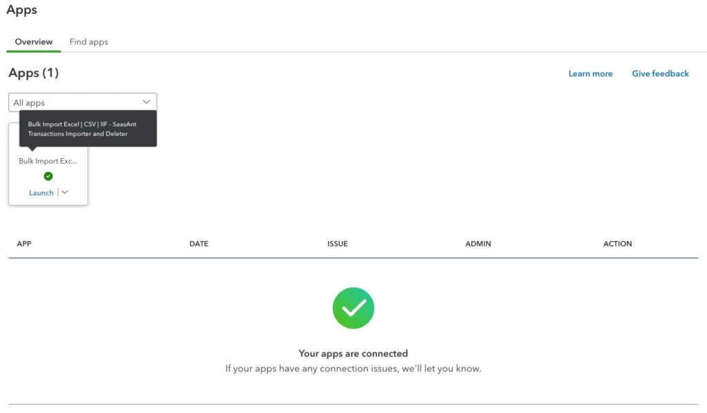 Your list of connected apps in QBO.