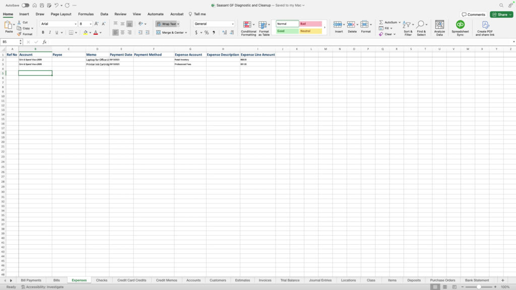 Important an Excel doc of expenses into SaasAnt using SaasAnt's sample template.