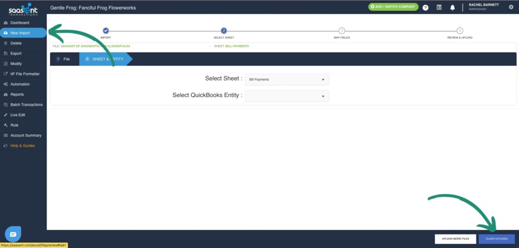 Clearing uploads after selecting New Import in SaasAnt