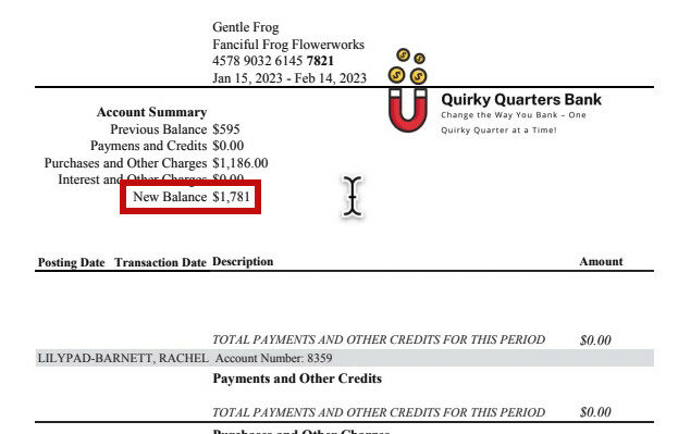 Example of a bank statement ending balance.