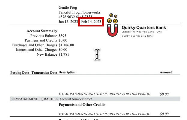 Example bank statement ending date.