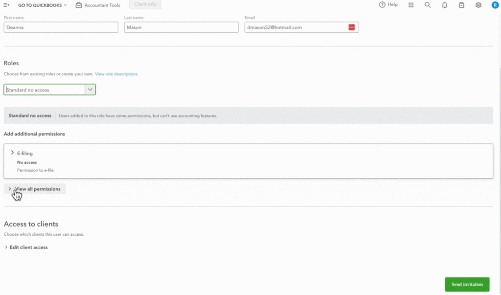 View all permissions when adding a new user in QBOA