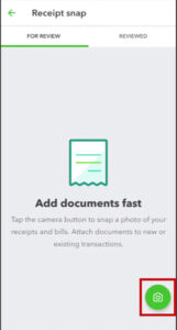Click the camera icon to open your phone's camera in the QBO mobile app Receipt snap