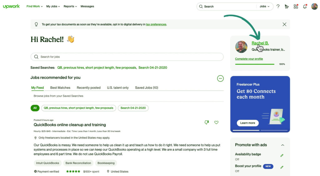 Open your Upwork profile
