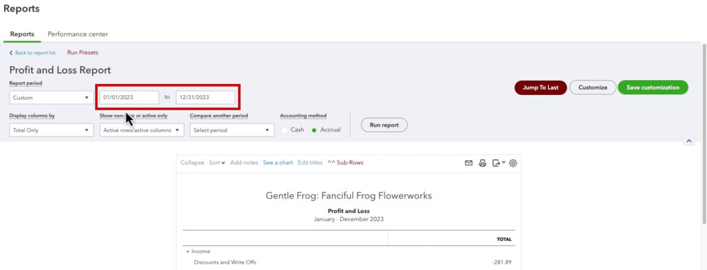 Selecting a report period for your Profit and Loss in QBO