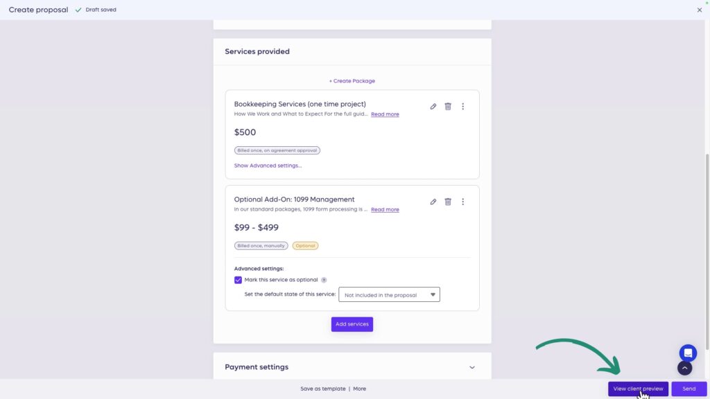 Preview your proposal in Anchor by clicking the View client preview button