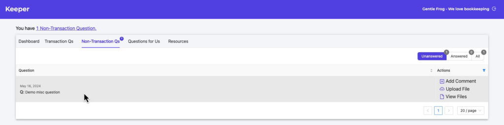 Non-transaction questions in Keeper.app