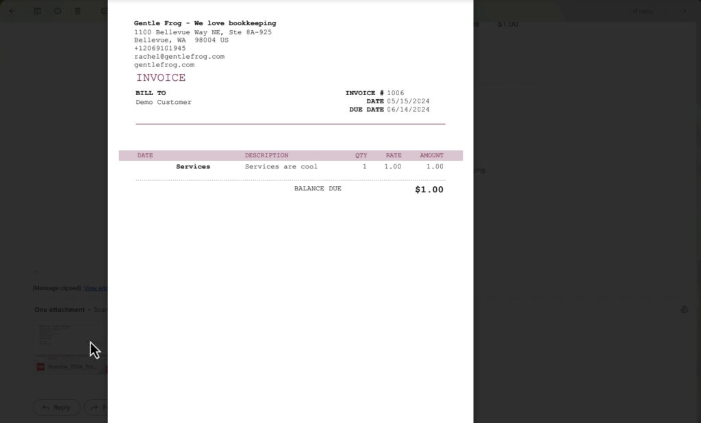 Previewing a custom QBO invoice template you've emailed to yourself