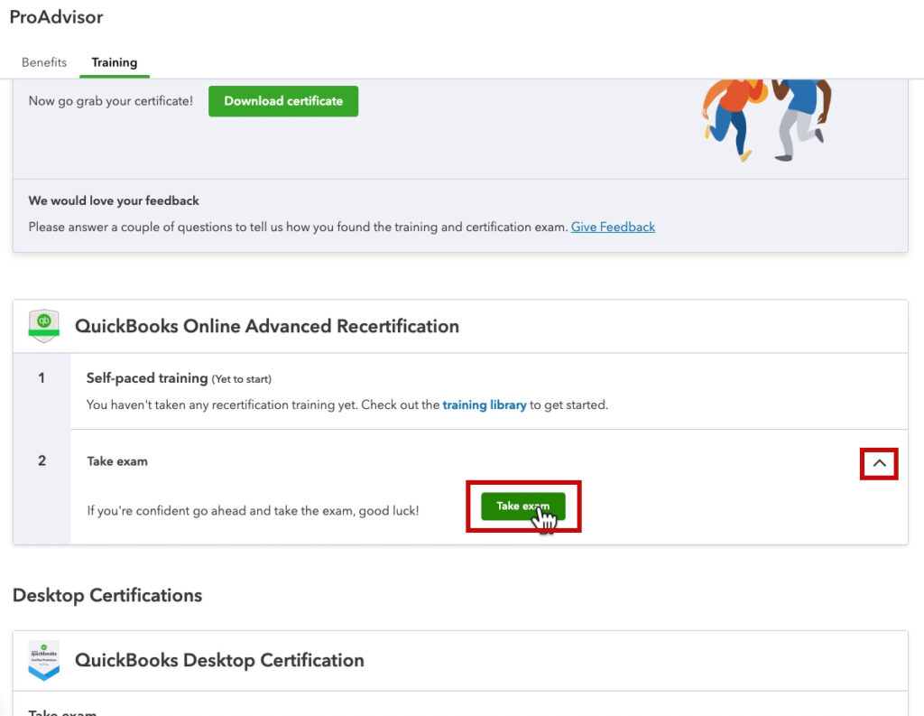 Where to go to take the QBO ProAdvisor recertification exam