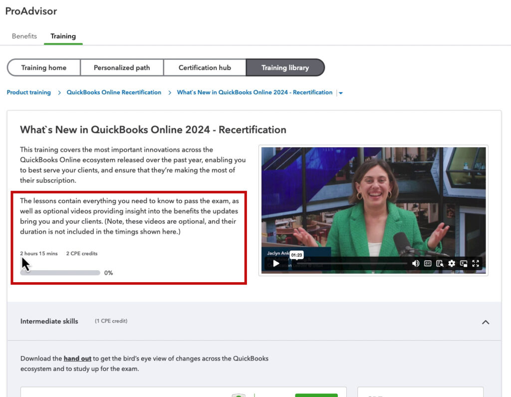 QuickBooks Online ProAdvisor recertification training
