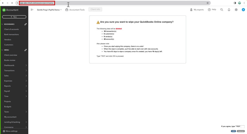 The message you see when you got erase your QBO file data.