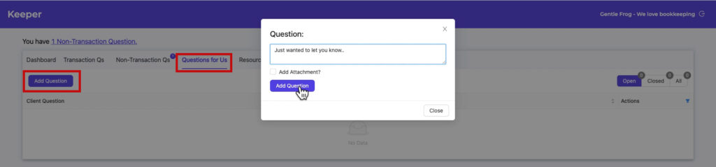 Client asks us a question in Keeper.app