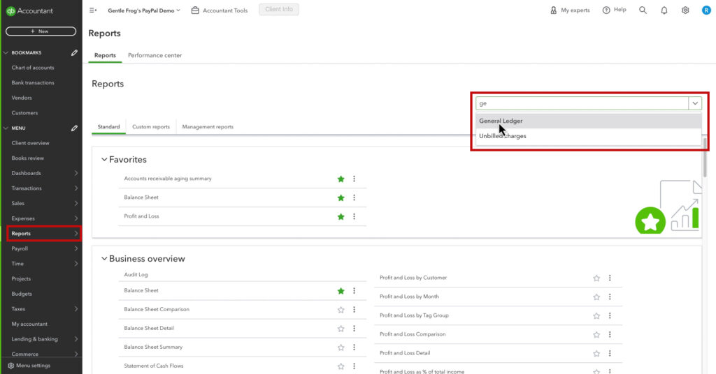 Navigating to the General Ledger in QBO
