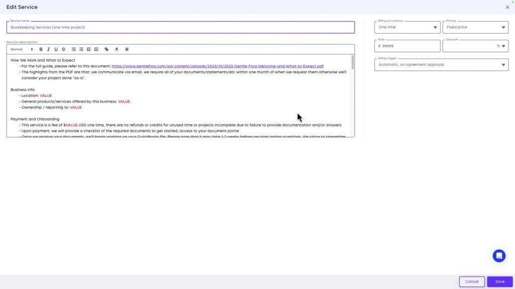 Editing a service in Anchor