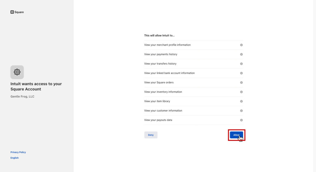 Allow Intuit to access Square in QBO