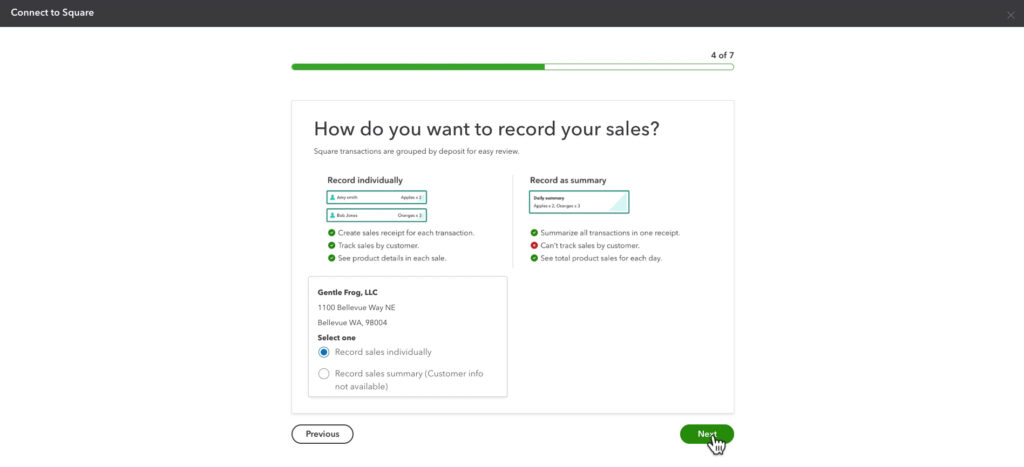 Letting QBO know how you want to record Square sales. Individually or as a sales summary