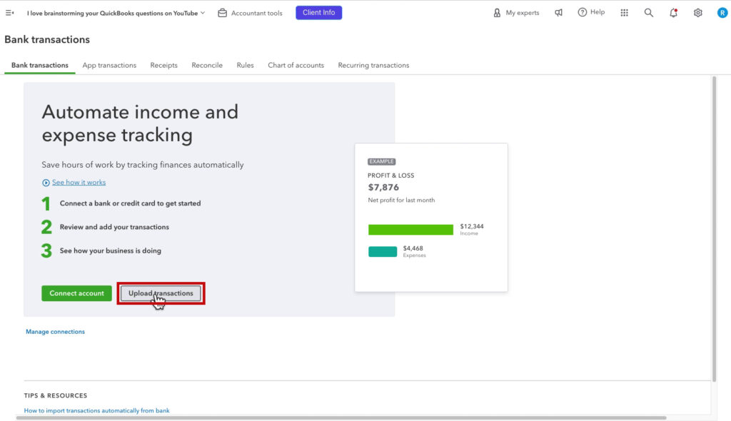 Uploading transactions into QBO when you don't have any banks connected