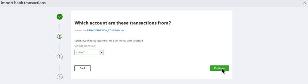 Selecting the correct QuickBooks Account for your imported bank transactions in QBO