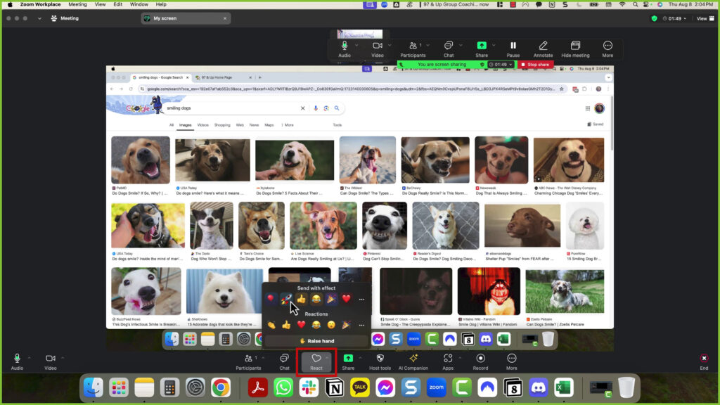Reaction options on Zoom