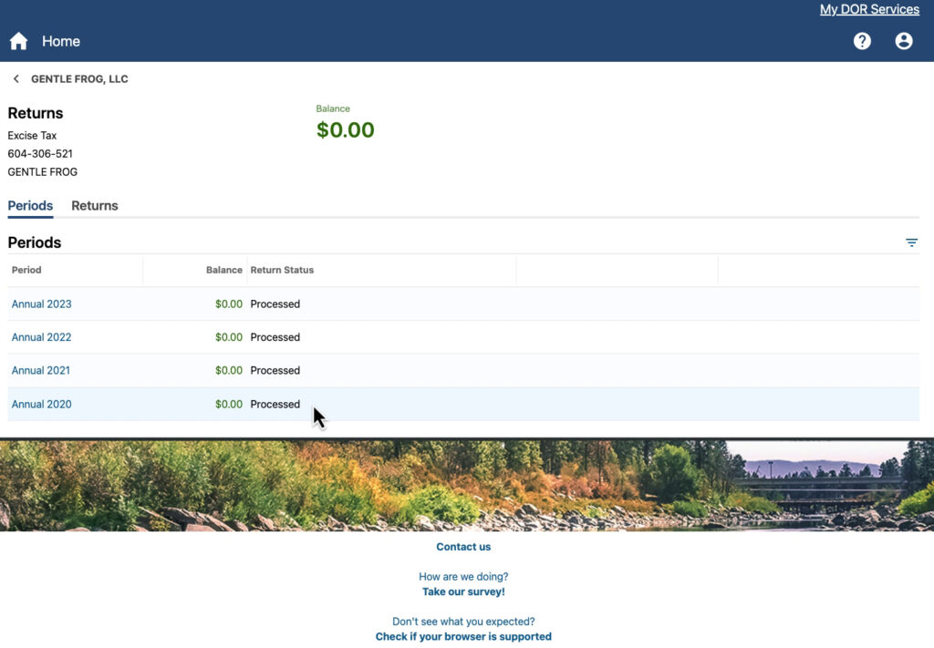 Gentle Frog's list of past WA DOR excise tax returns