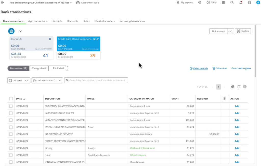Transactions imported into QBO from a CSV