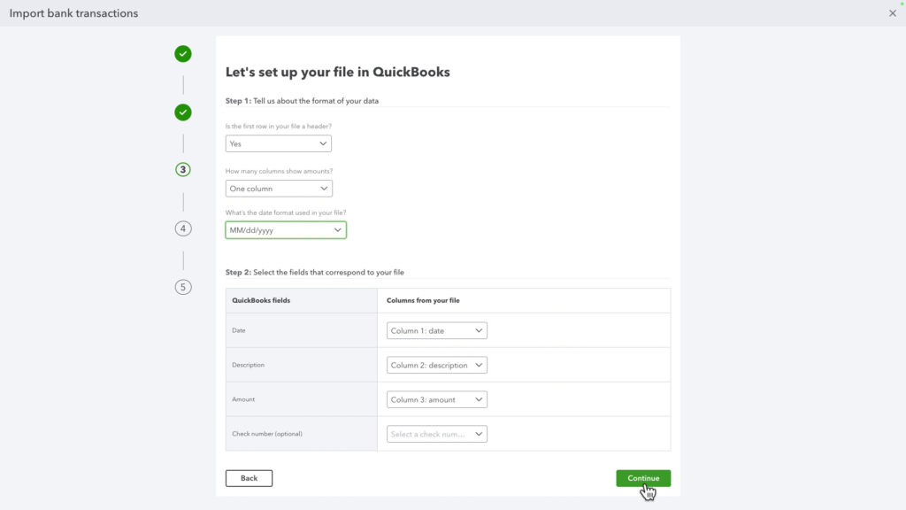 Setting up your file in QBO when importing bank transactions