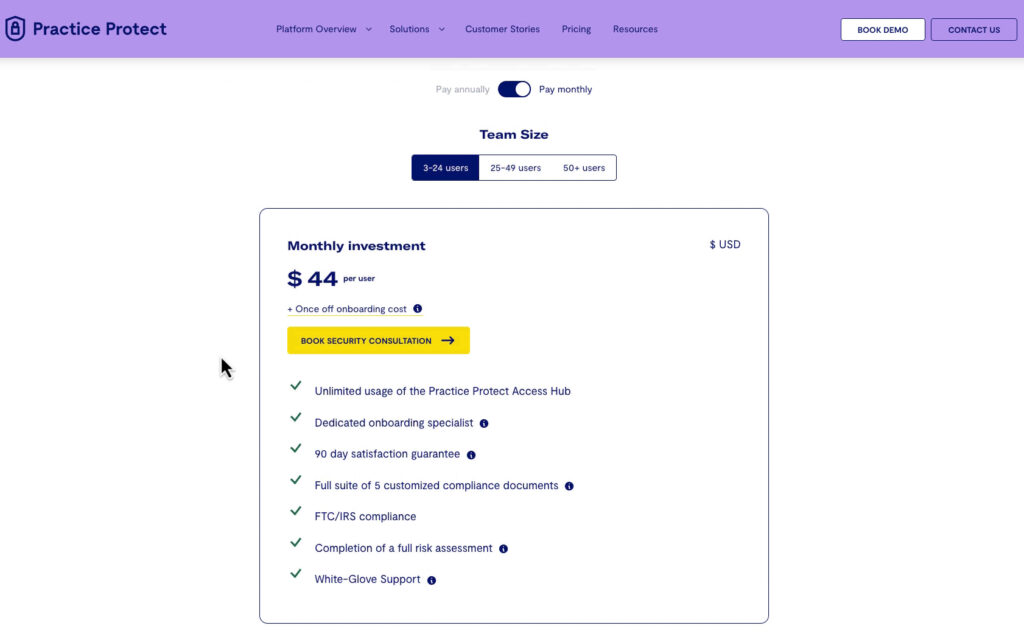 Practice Protect monthly investment for a team of 2-24 users