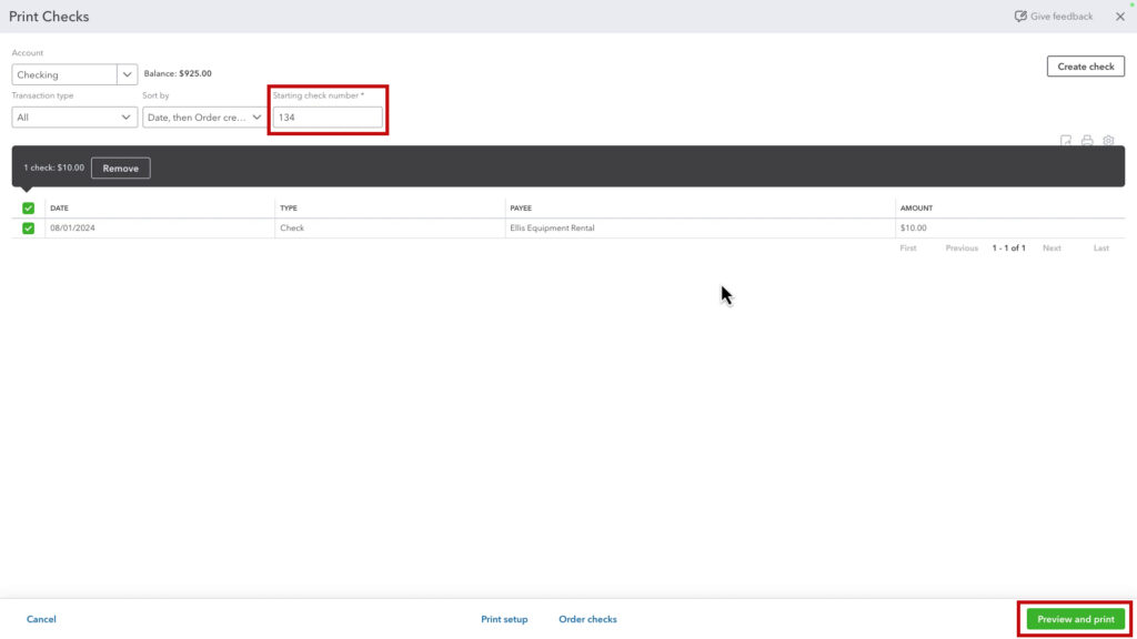 Printing checks with QBO