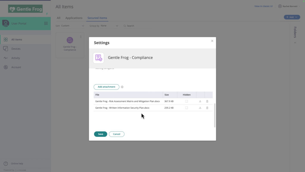 Secured Items in Practice Protect's User Portal where you'll find your compliance documents
