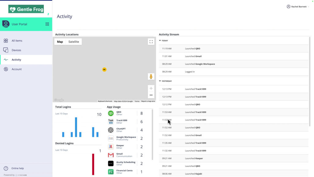 Activity section of the Practice Protect User Portal